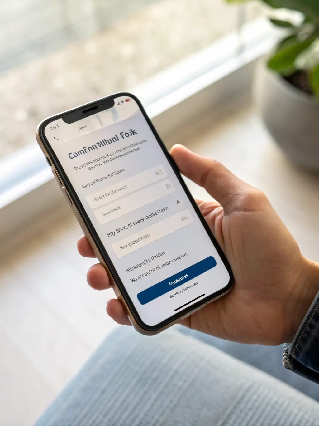 A confirmation screen on a smartphone showing a successful appointment booking, with a checkmark and a summary of the appointment details.