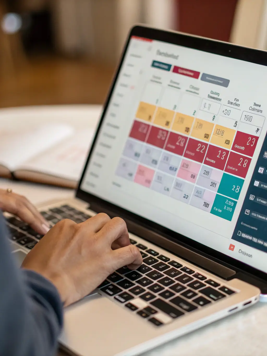A digital illustration of a user clicking on a calendar date within an embedded Google Calendar interface, with highlighted available time slots and a clear confirmation button.