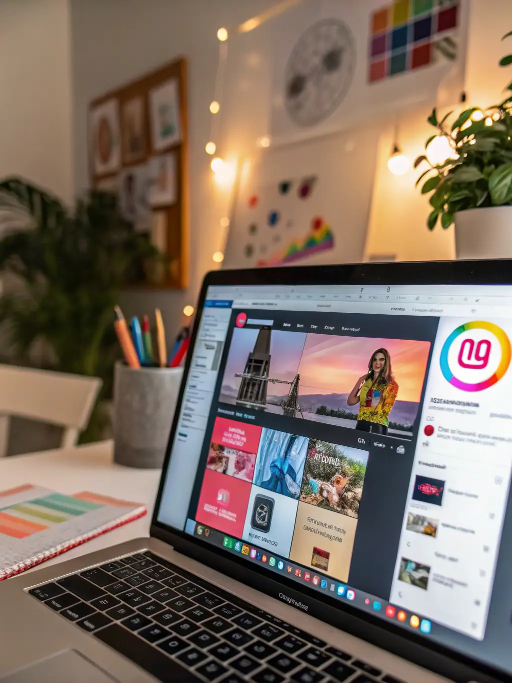 A close-up of a social media post with numerous likes, comments, and shares, featuring a digital e-business card and a rubber stamp product, symbolizing high engagement rates.
